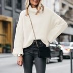 Women's Chunky Knit Jumper with High Collar and Relaxed Fit