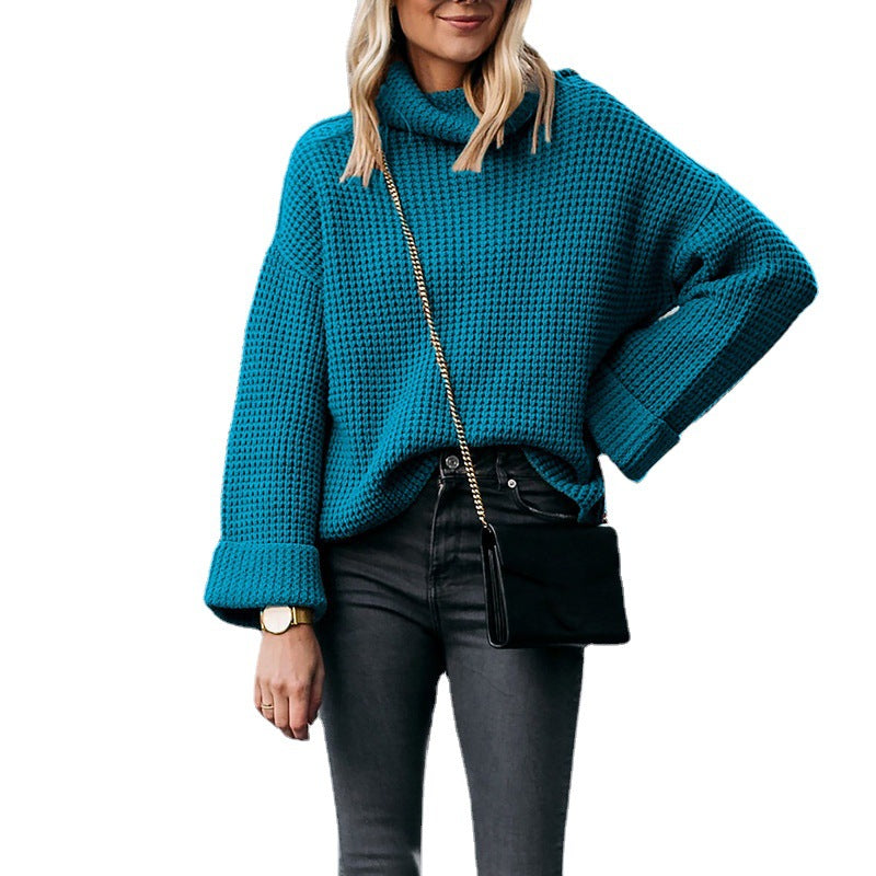 Women's Chunky Knit Jumper with High Collar and Relaxed Fit