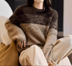 Women's Chunky Knit Jumper with High Collar in Pink and Brown
