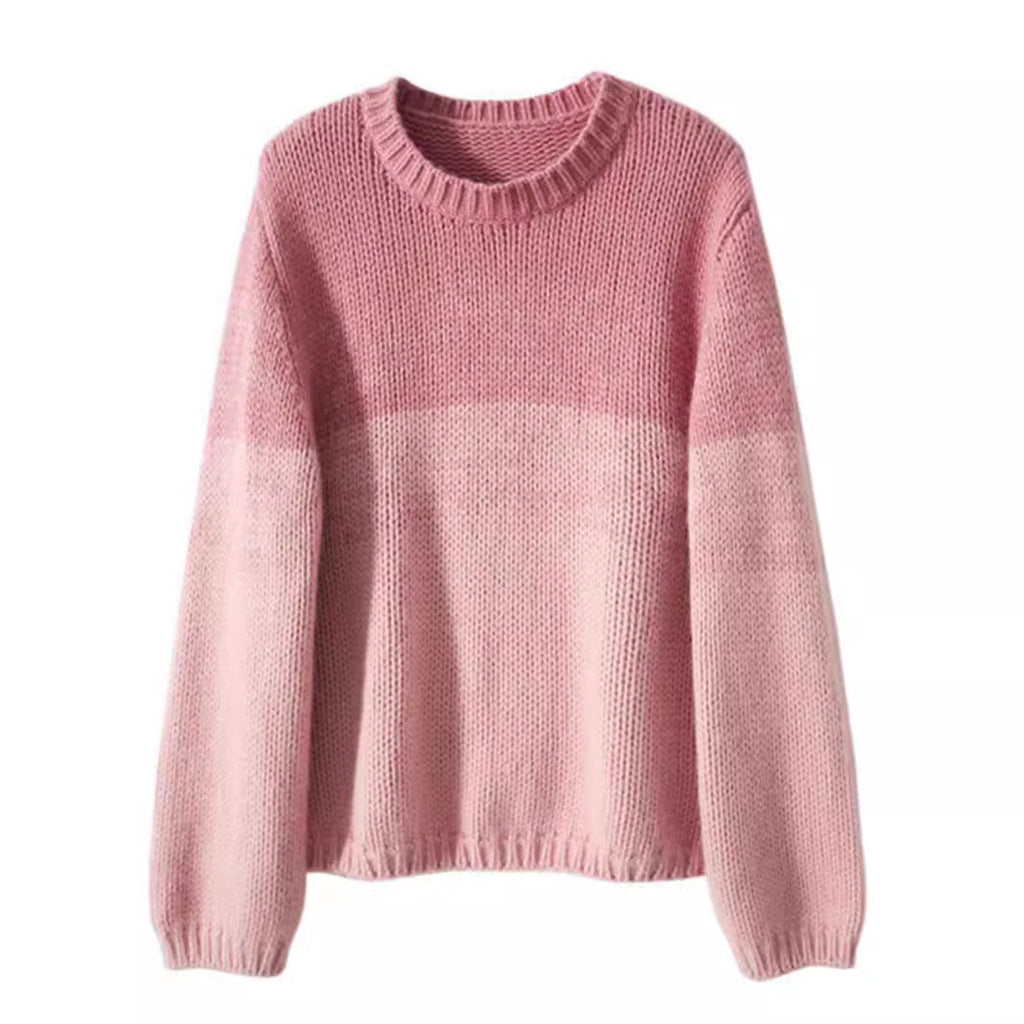 Women's Chunky Knit Jumper with High Collar in Pink and Brown