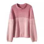 Women's Chunky Knit Jumper with High Collar in Pink and Brown