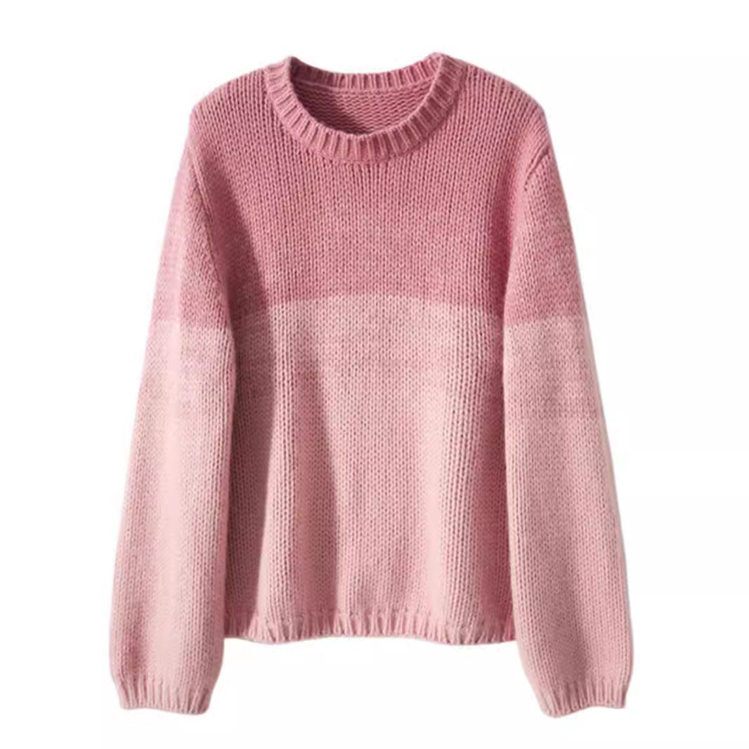 Women's Chunky Knit Jumper with High Collar in Pink and Brown