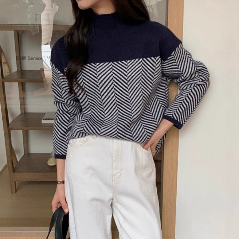 Women's Chunky Knit Jumper with Stand-Up Collar