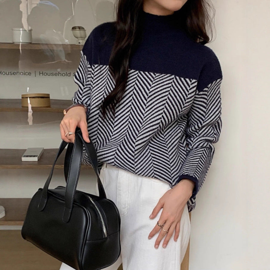 Women's Chunky Knit Jumper with Stand-Up Collar