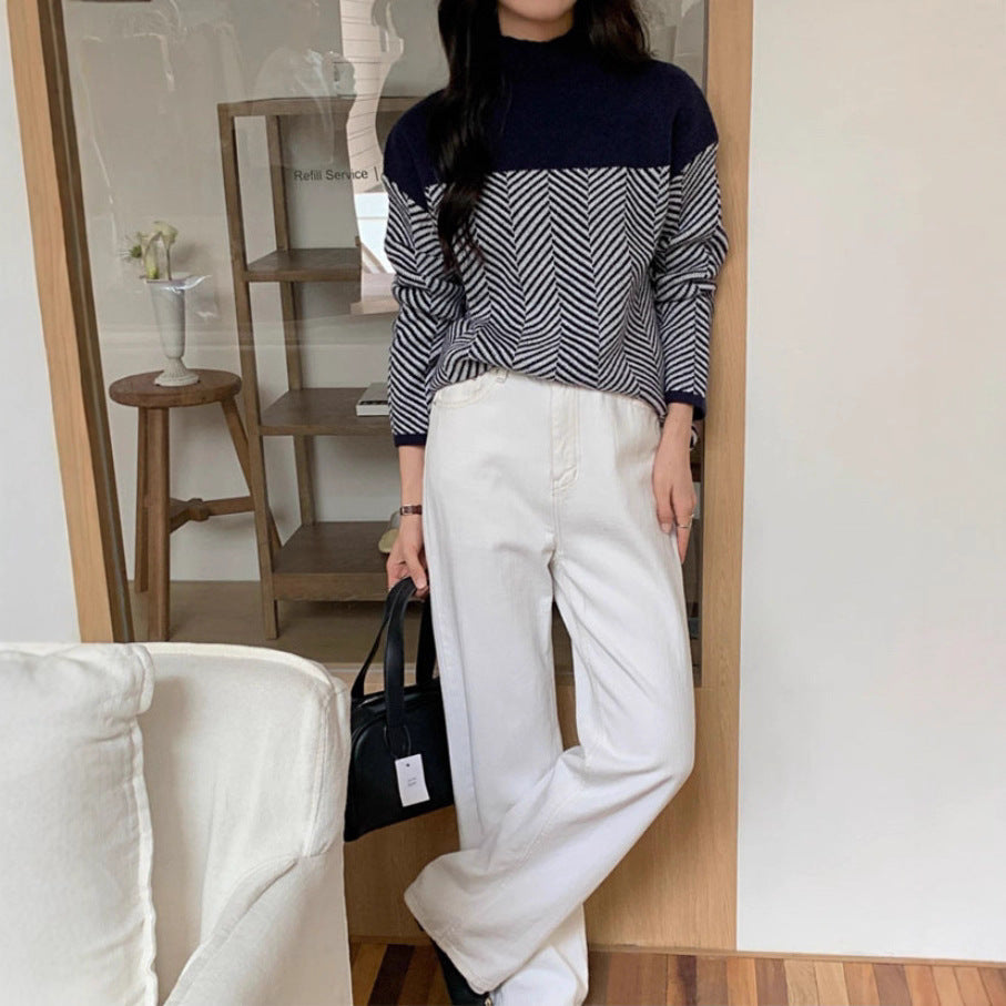 Women's Chunky Knit Jumper with Stand-Up Collar