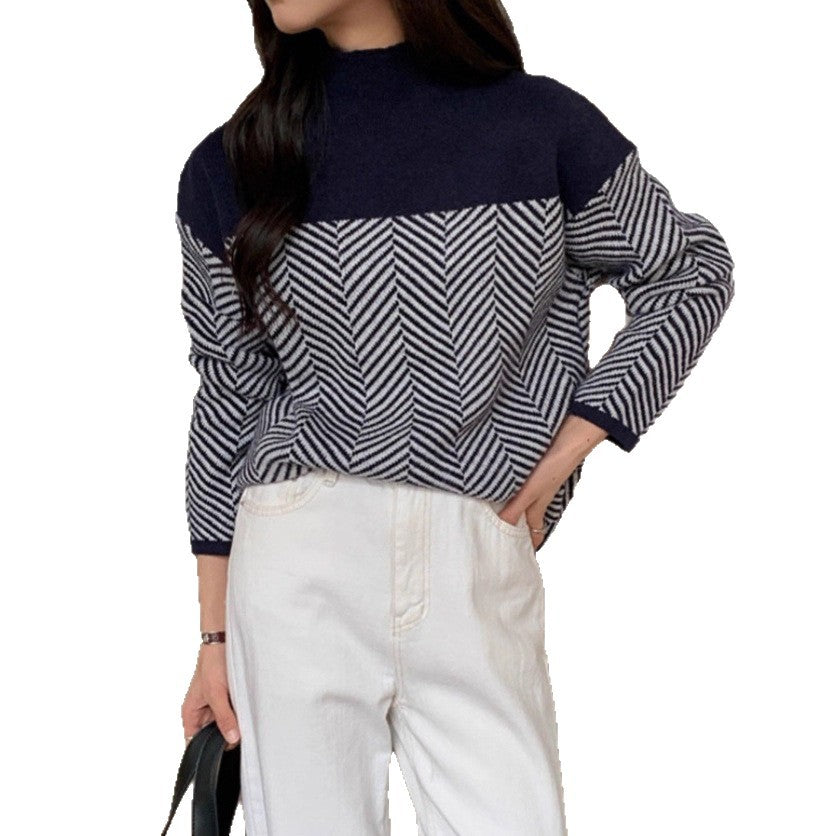Women's Chunky Knit Jumper with Stand-Up Collar