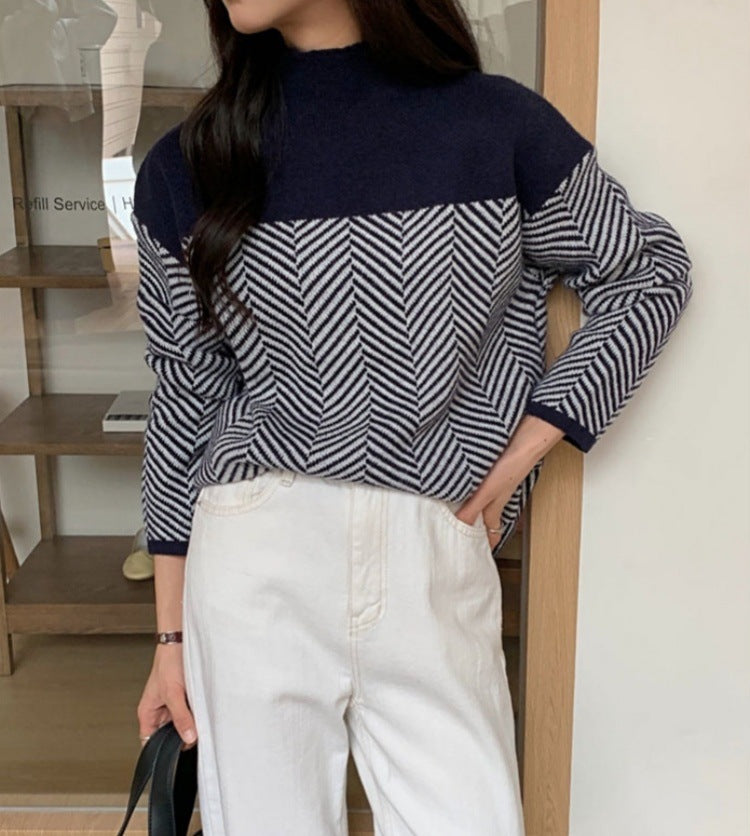 Women's Chunky Knit Jumper with Stand-Up Collar