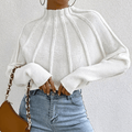Women's Chunky Knit Jumper with Stand-Up Collar and Batwing Sleeves