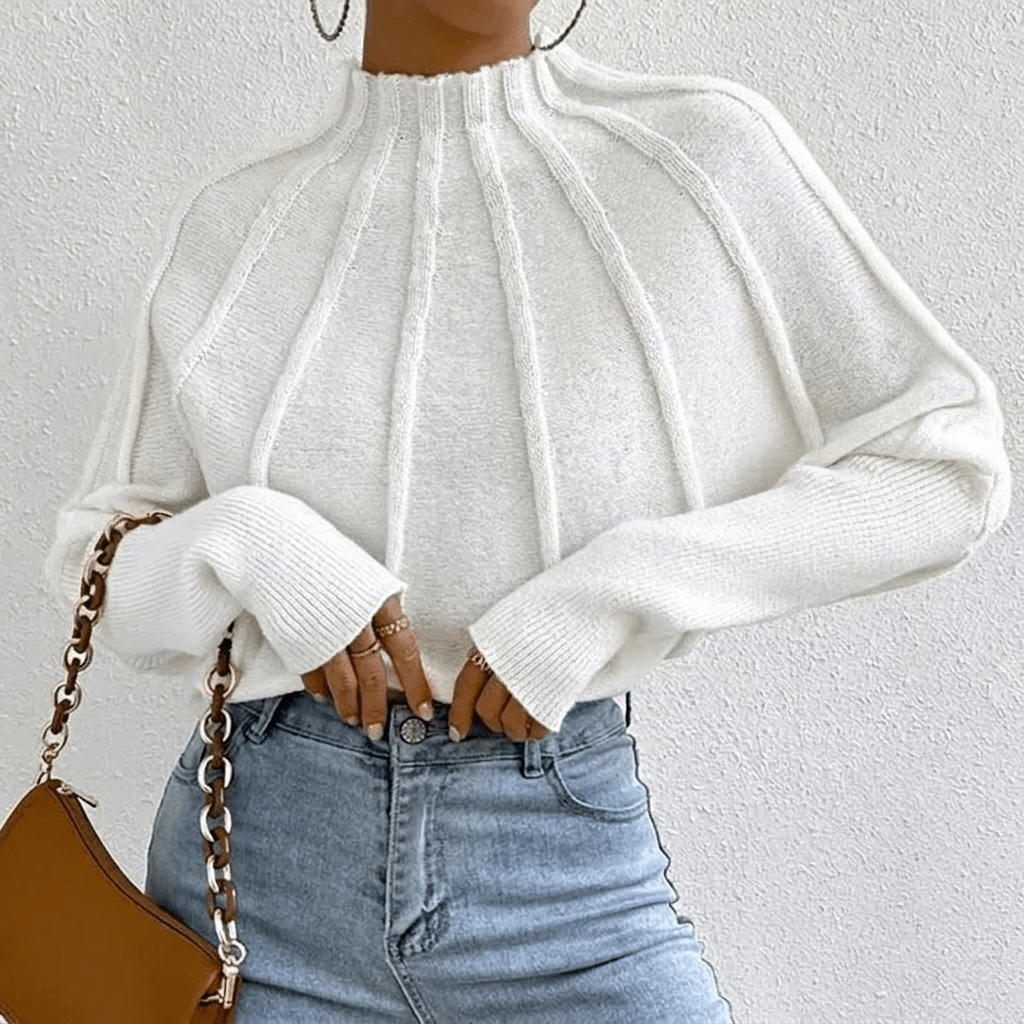 Women's Chunky Knit Jumper with Stand-Up Collar and Batwing Sleeves
