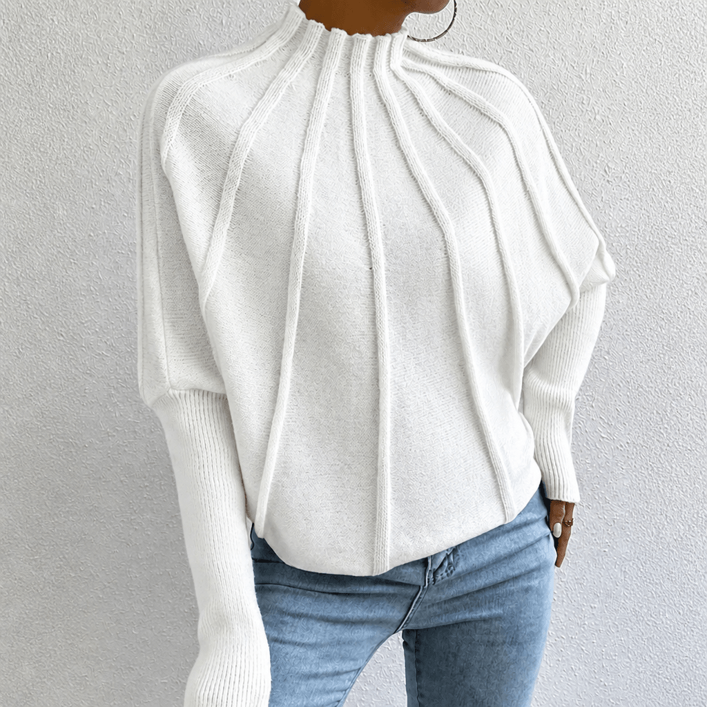 Women's Chunky Knit Jumper with Stand-Up Collar and Batwing Sleeves