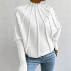 Women's Chunky Knit Jumper with Stand-Up Collar and Batwing Sleeves