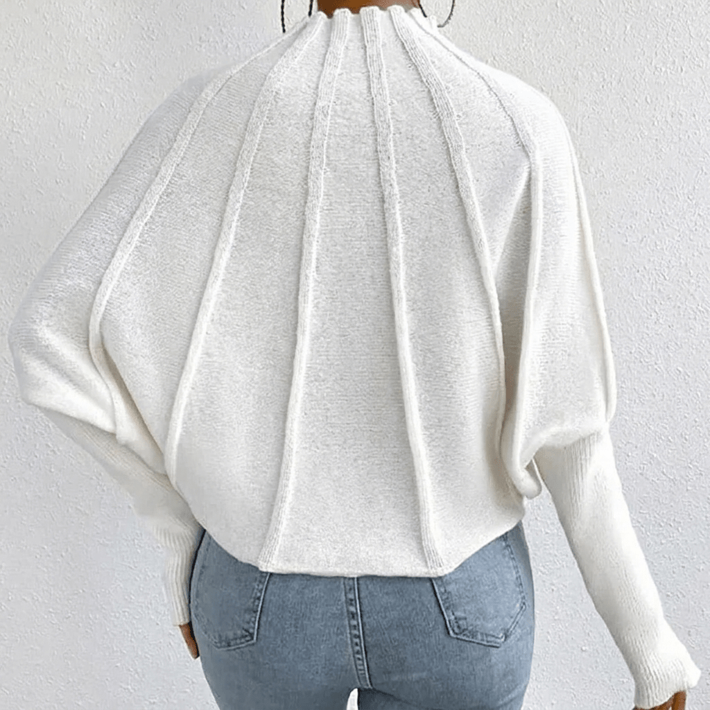 Women's Chunky Knit Jumper with Stand-Up Collar and Batwing Sleeves