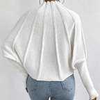 Women's Chunky Knit Jumper with Stand-Up Collar and Batwing Sleeves