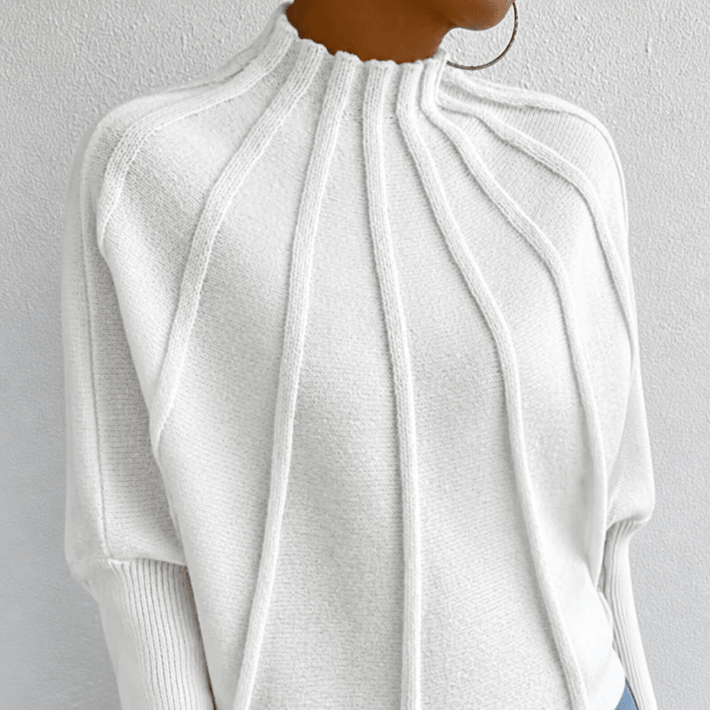 Women's Chunky Knit Jumper with Stand-Up Collar and Batwing Sleeves