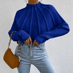 Women's Chunky Knit Jumper with Stand-Up Collar and Batwing Sleeves