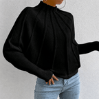 Women's Chunky Knit Jumper with Stand-Up Collar and Batwing Sleeves