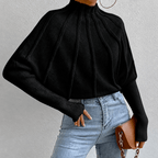 Women's Chunky Knit Jumper with Stand-Up Collar and Batwing Sleeves