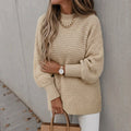 Women's Coarse Waffle Knit Jumper with Stand-Up Collar