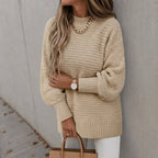 Women's Coarse Waffle Knit Jumper with Stand-Up Collar