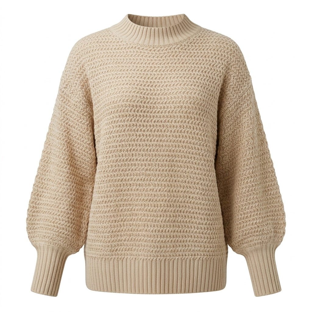 Women's Coarse Waffle Knit Jumper with Stand-Up Collar