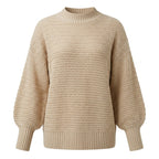 Women's Coarse Waffle Knit Jumper with Stand-Up Collar