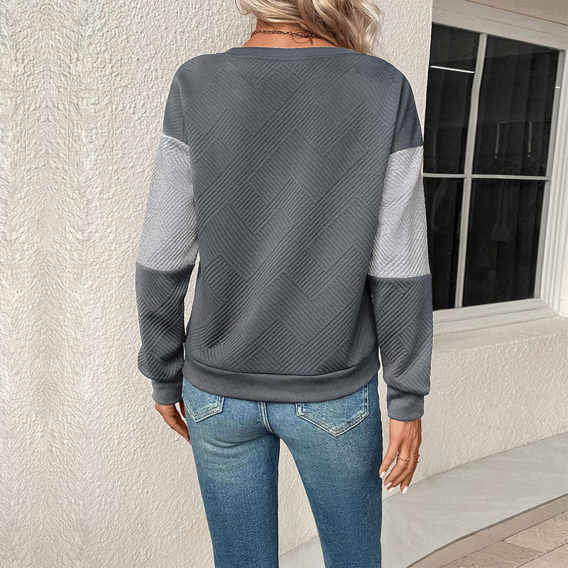 Women's Colour Block Check Jumper with Long Sleeves