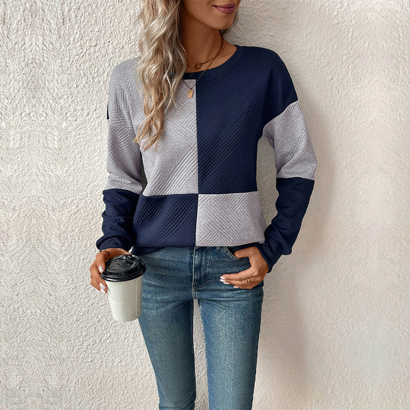 Women's Colour Block Check Jumper with Long Sleeves