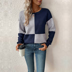 Women's Colour Block Check Jumper with Long Sleeves