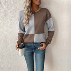 Women's Colour Block Check Jumper with Long Sleeves
