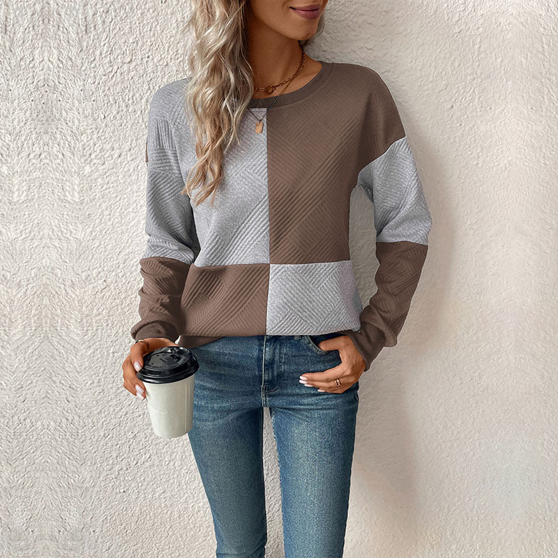 Women's Colour Block Check Jumper with Long Sleeves