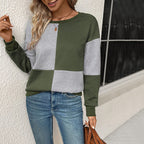 Women's Colour Block Check Jumper with Long Sleeves