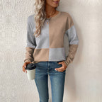 Women's Colour Block Check Jumper with Long Sleeves