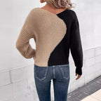 Women's Colour Block V-neck Jumper with Soft Knit Fabric