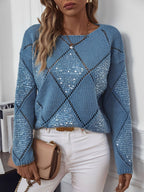 Women's Diamond Pattern Knitted Jumper with Lightweight Feel