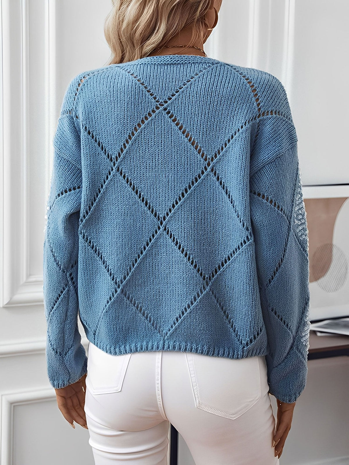 Women's Diamond Pattern Knitted Jumper with Lightweight Feel