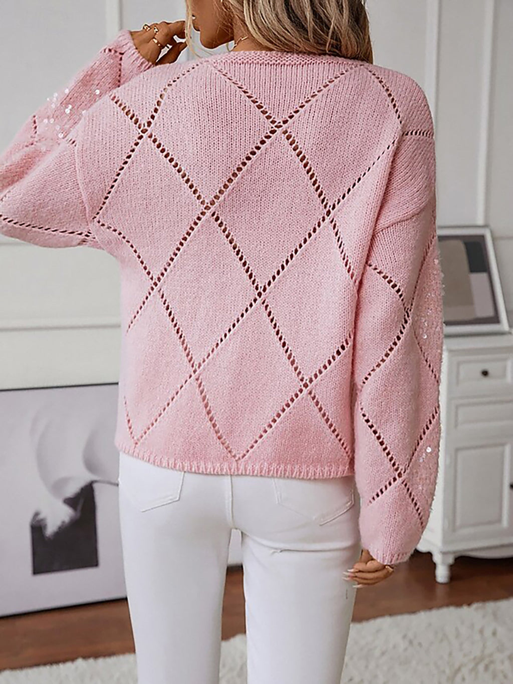 Women's Diamond Pattern Knitted Jumper with Lightweight Feel