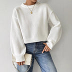 Women's Fine Knit Long Sleeve Jumper with Crew Neck