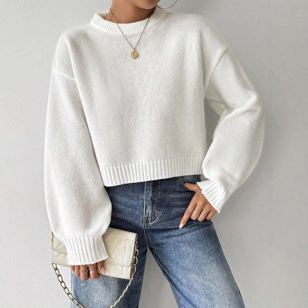 Women's Fine Knit Long Sleeve Jumper with Crew Neck