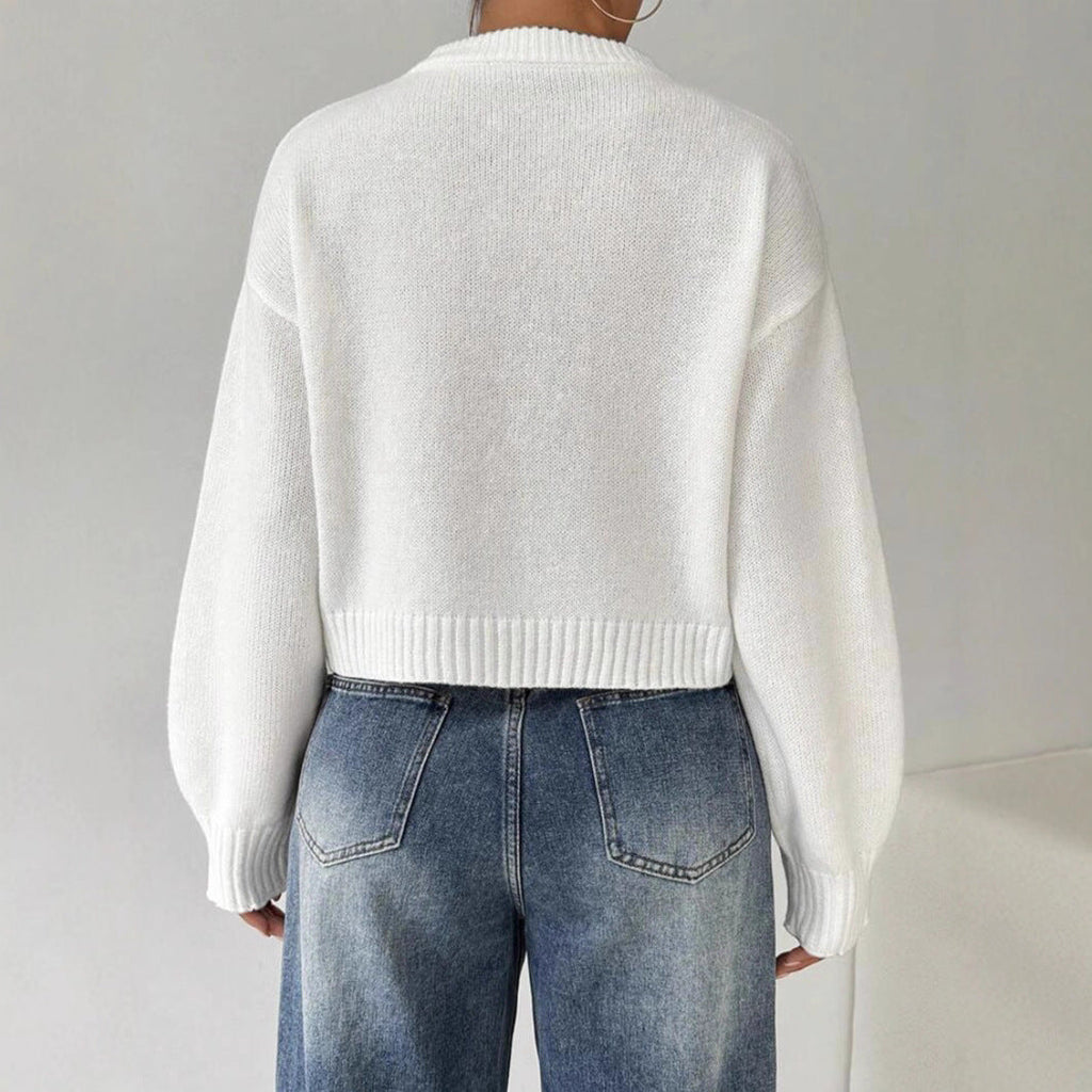 Women's Fine Knit Long Sleeve Jumper with Crew Neck