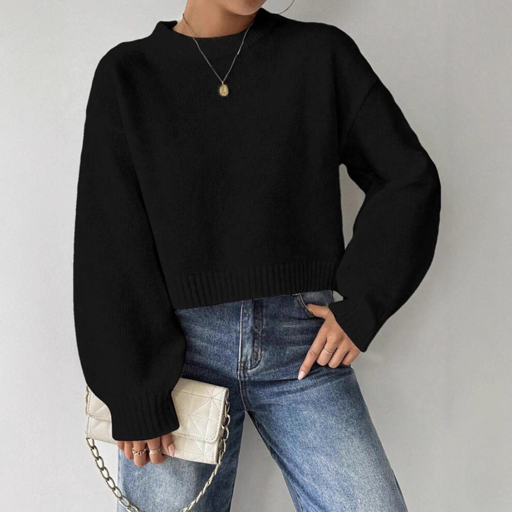 Women's Fine Knit Long Sleeve Jumper with Crew Neck