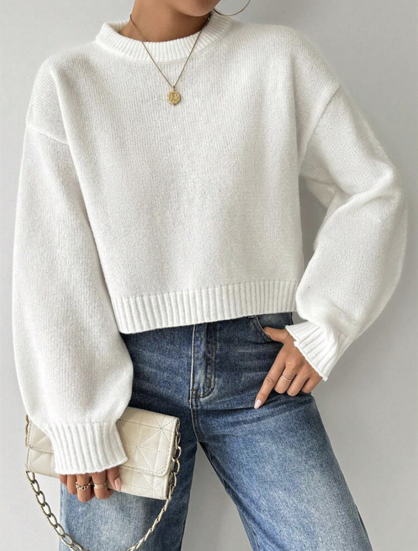 Women's Fine Knit Long Sleeve Jumper with Crew Neck