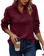 Women's Fleece Jumper with Zip Collar and Textured Pattern