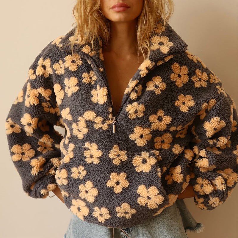 Women's Floral Teddy Fleece Jacket with Comfortable Fit