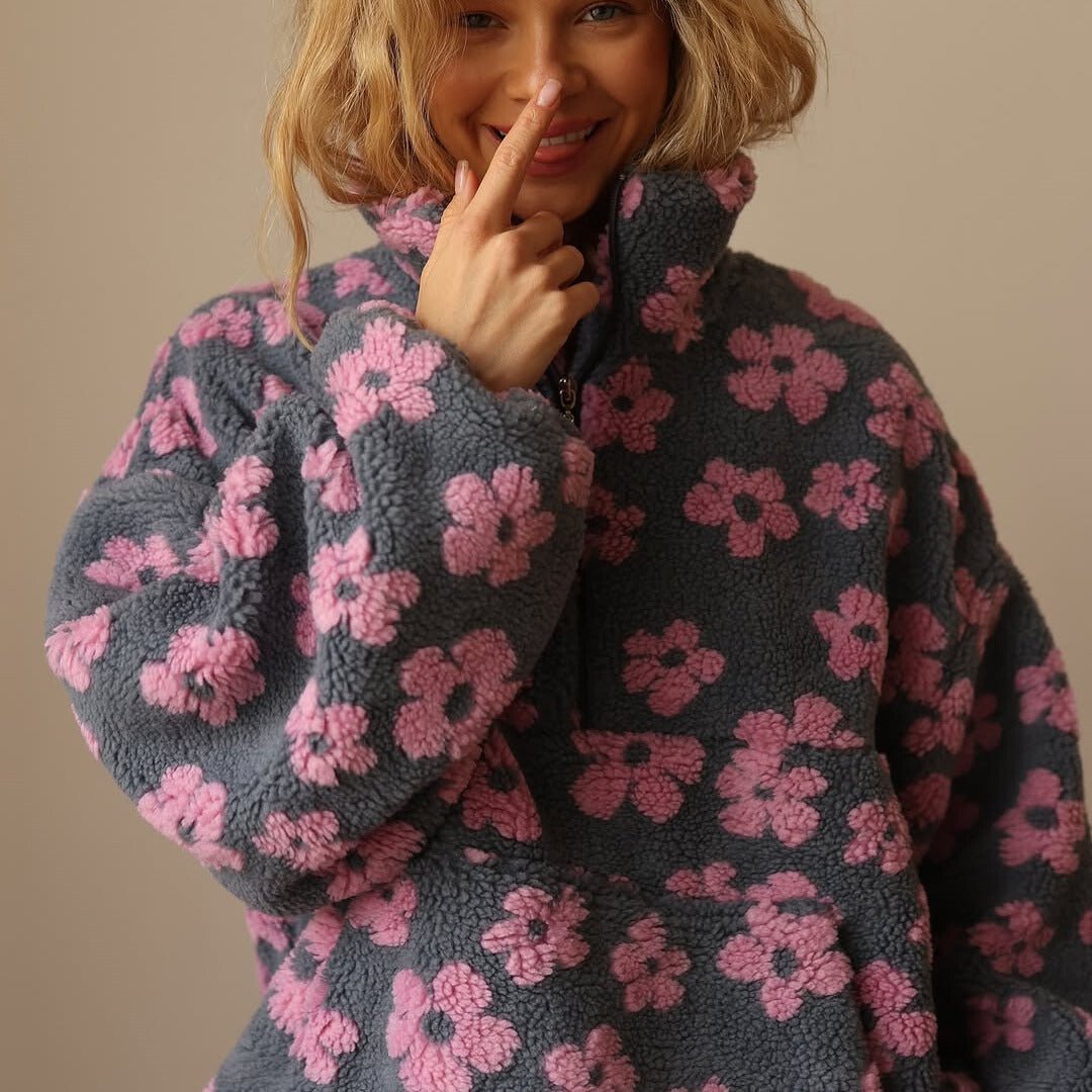 Women's Floral Teddy Fleece Jacket with Comfortable Fit