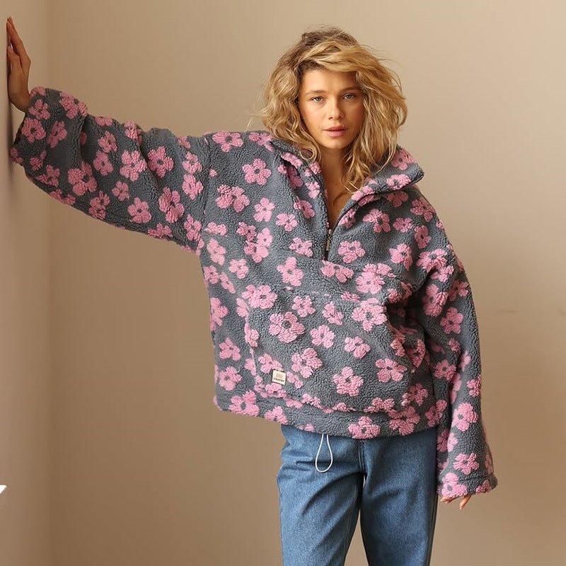 Women's Floral Teddy Fleece Jacket with Comfortable Fit