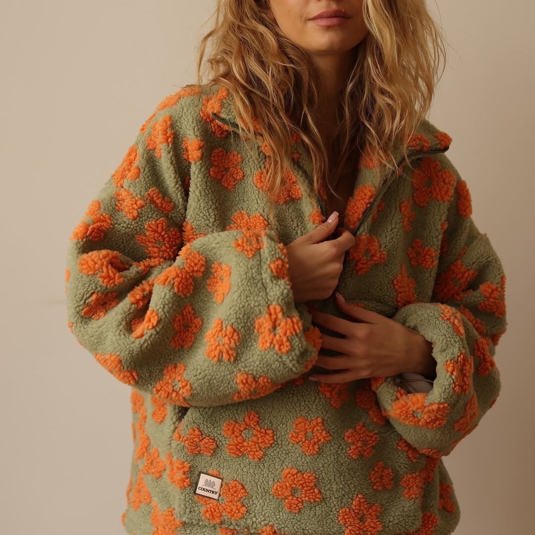 Women's Floral Teddy Fleece Jacket with Comfortable Fit