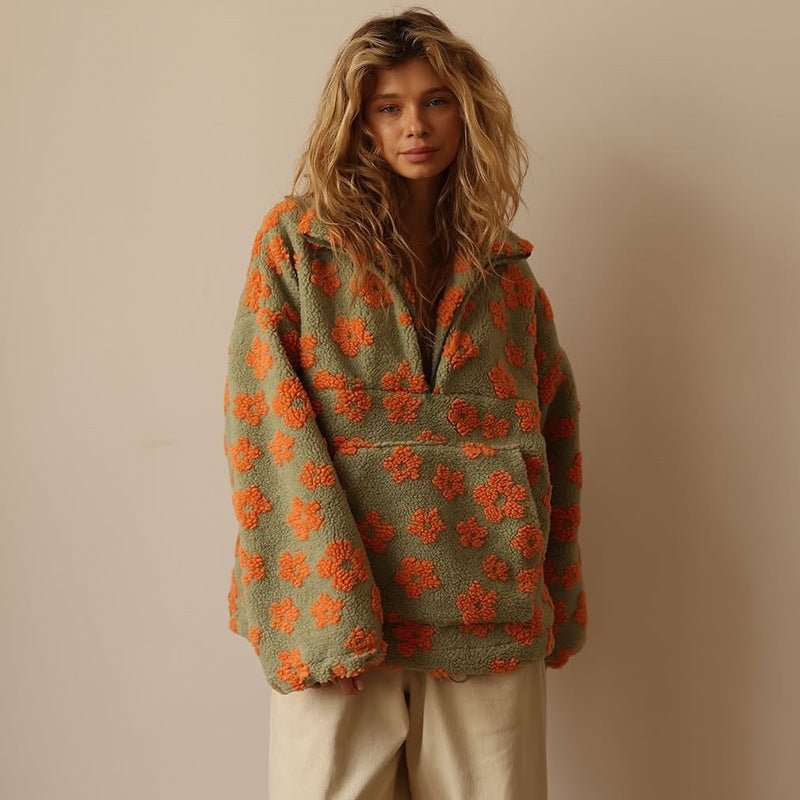 Women's Floral Teddy Fleece Jacket with Comfortable Fit