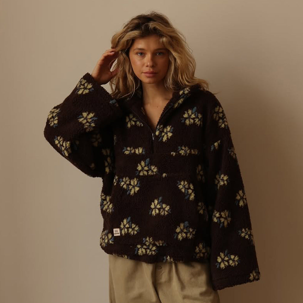 Women's Floral Teddy Fleece Jacket with Comfortable Fit