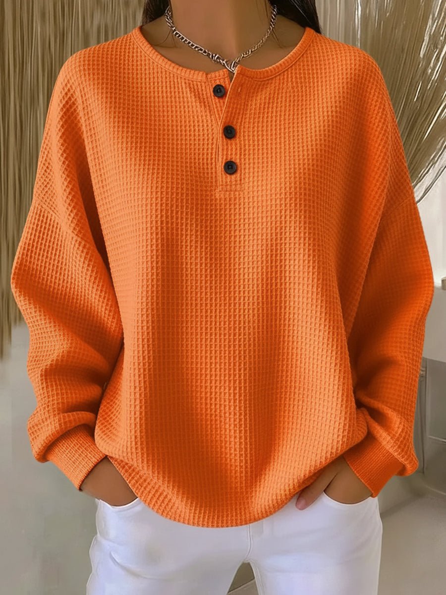 Women's Henley Neck Jumper with Soft Knit Fabric and Button Detail