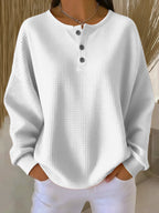 Women's Henley Neck Jumper with Soft Knit Fabric and Button Detail